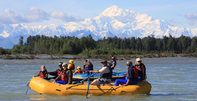 Rafting from Talkeetna with Mt.McKinley in the background.